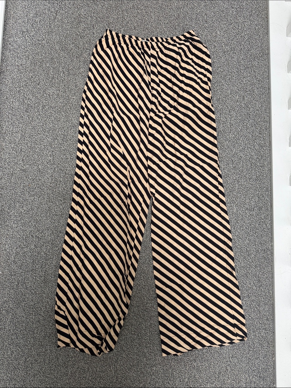 Wide Leg Striped Pants in Beige and Black